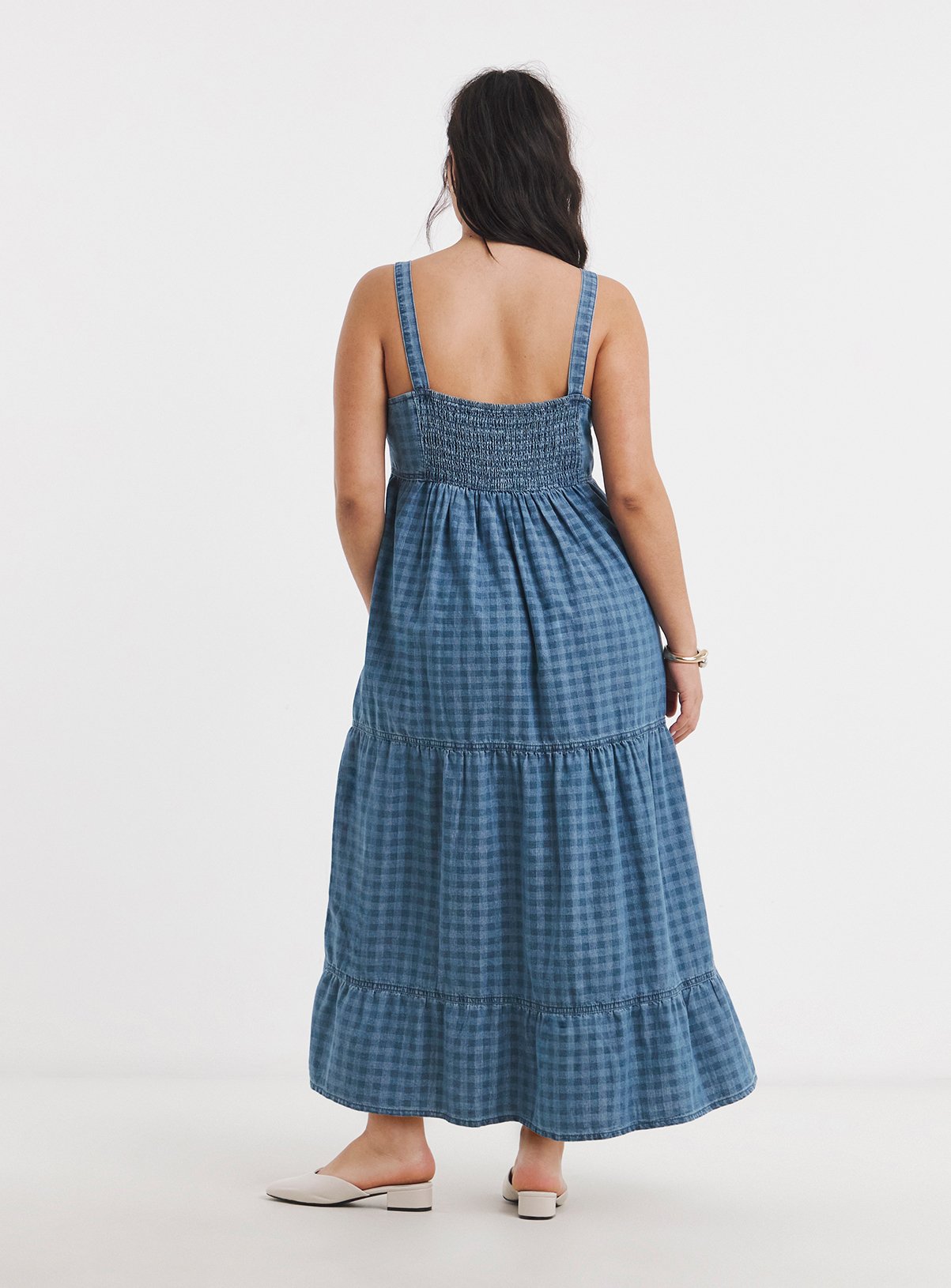 SIMPLY BE Gingham Sleeveless Denim Midaxi Dress 24 - Image 2 thumbnail